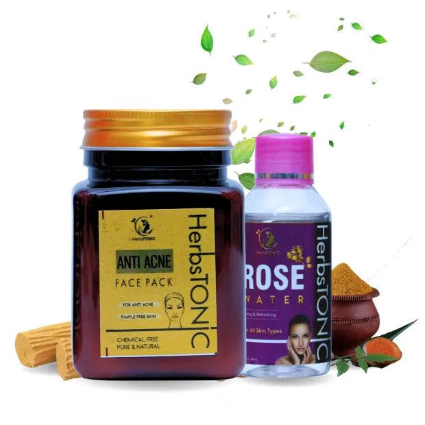 Herbstonic Anti-Acne Dry Face Pack Plus Rose Water (100gm & 100ml)