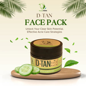 An image showing D-tan face pack by a natural skin care brand herbstonic. This herbal product consists natural ingredients like cucumber and neem.