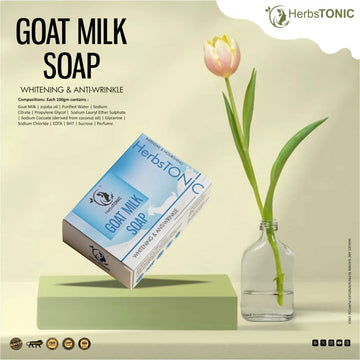 A goat milk soap with whitening  and anti-wrinkling providing complete body care solution by Herbstonic a natural skincare products brand.