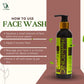 In this image, instructions are shown on how to use herbal face wash by herbstonic, a natural beauty brand.