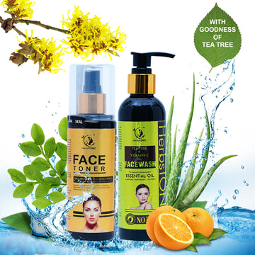 In this image, an organic skincare combo of face toner and face wash from a natural skincare brand herbstonic.