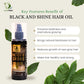 Image shows key features and benifits of black and shine herbal hair oil by herbstonic. 