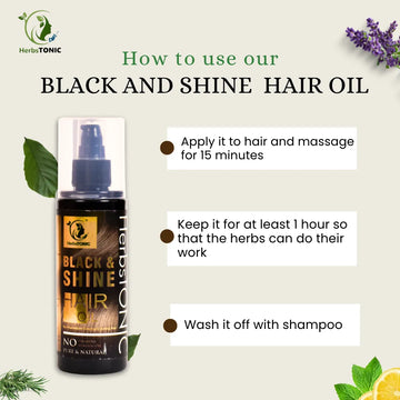 Image explains how to use our Herbstonic Herbal hair oil, black and shine hair oil for natural growth.