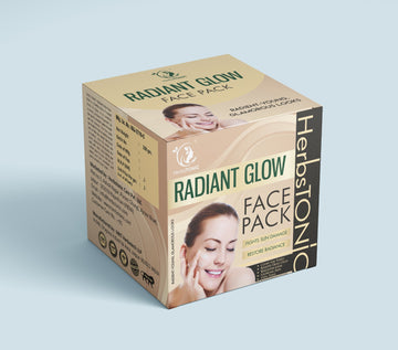 This image shows the box of radiant glow face pack by natural beauty product of herbstonic.