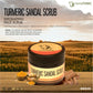 In this image, a poster of herbal body care product, turmeric sandal scrub by herbstonic is shown.