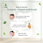 In this image, instructions are there on how to use turmeric sandalwood scrub, a natural skincare product by herbstonic.